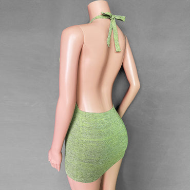 Cryptographic Halter Backless Mini Dresses Bodycon Skinny