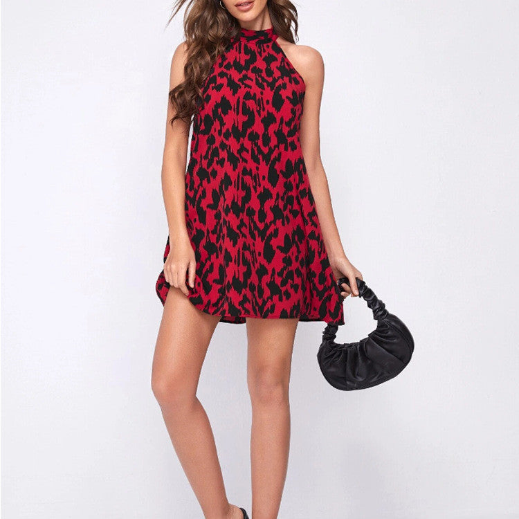 Ladies Fashion Leopard Print Halter Neck Sexy Dress