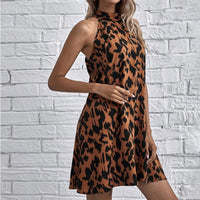Ladies Fashion Leopard Print Halter Neck Sexy Dress