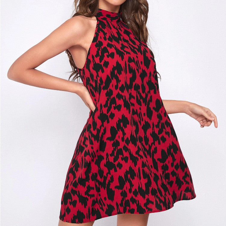 Ladies Fashion Leopard Print Halter Neck Sexy Dress