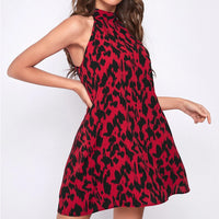 Ladies Fashion Leopard Print Halter Neck Sexy Dress