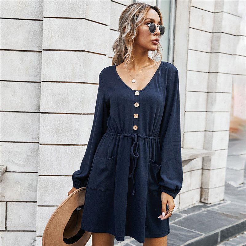 Office Women's Short Long Sleeve Pocket Dress