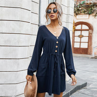 Office Women's Short Long Sleeve Pocket Dress