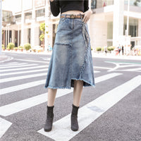 Irregular Slit Denim Skirt