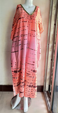 Beauty tie-dye Pink Stripe Printed Beach Blouse Sexy V-neck Robe Vacation Sun Protection Shirt Dress