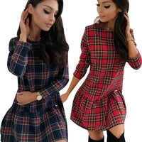 Thin Ladies Hedging Plaid Midi Skirt Fashion dress