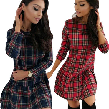 Thin Ladies Hedging Plaid Midi Skirt Fashion dress