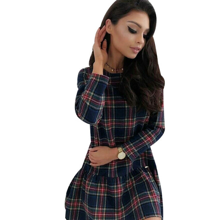 Thin Ladies Hedging Plaid Midi Skirt Fashion dress