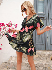 Cross-Border Amazon New Summer European And American Women's Printed Lace-Up Leisure Vacation Short-Sleeved Dress