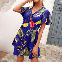 Cross-Border Amazon New Summer European And American Women's Printed Lace-Up Leisure Vacation Short-Sleeved Dress