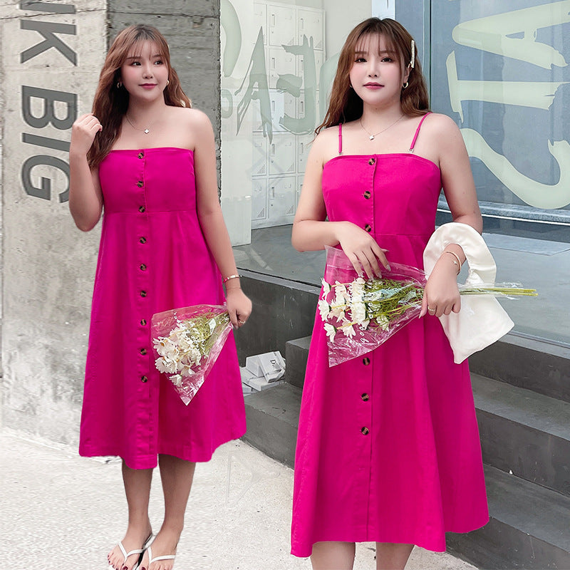 Women''s New Fat Mm Sling Detachable Bra Off Shoulder Waist Korean Dress
