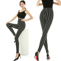 Stretch Knit Striped Cropped Trousers Milk Silk Large Size Silk Black And White Striped High Waist Large Size Women'S Trousers