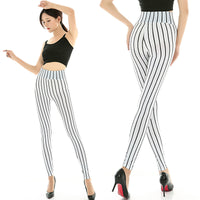 Stretch Knit Striped Cropped Trousers Milk Silk Large Size Silk Black And White Striped High Waist Large Size Women'S Trousers