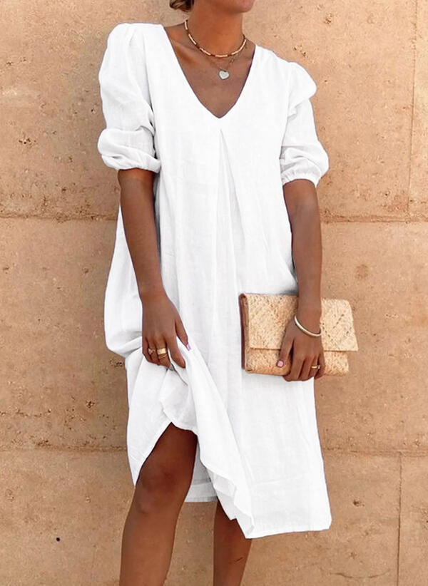 Solid Color Long Casual Midi Dress