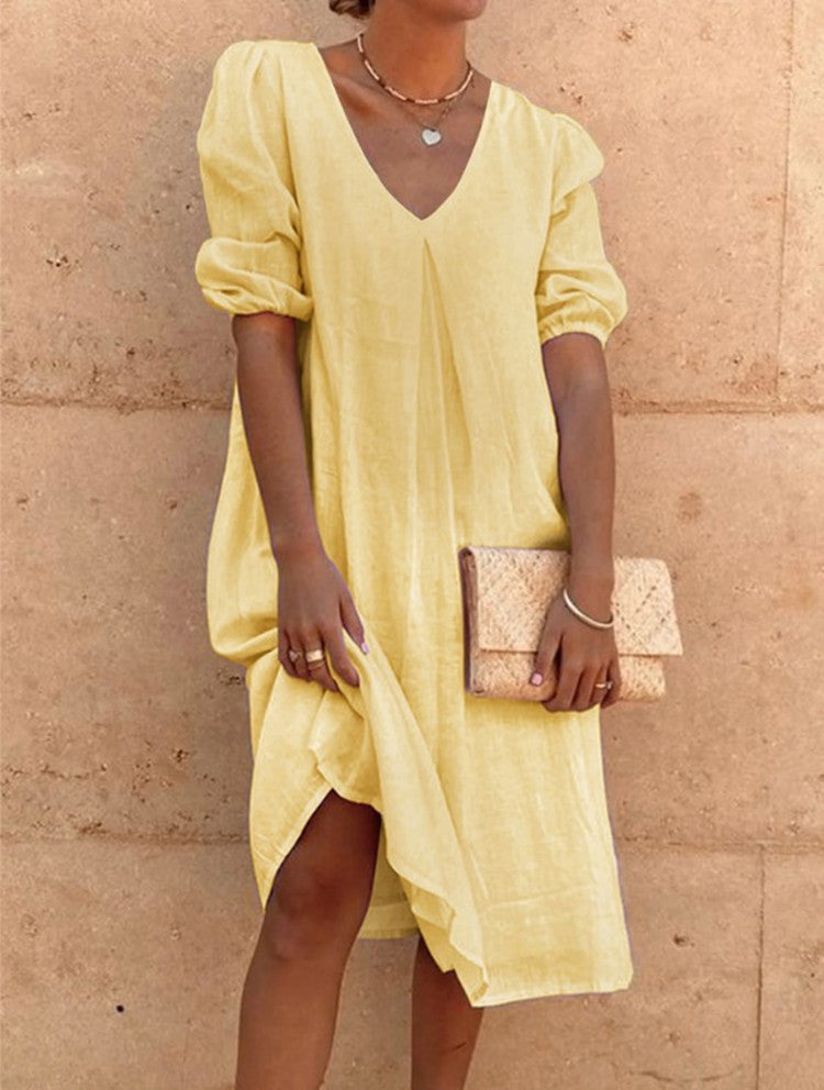 Solid Color Long Casual Midi Dress
