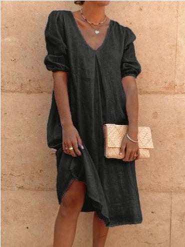 Solid Color Long Casual Midi Dress