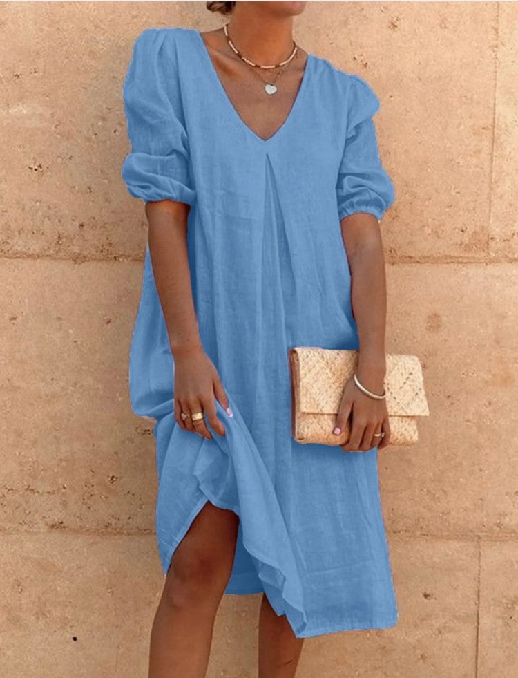 Solid Color Long Casual Midi Dress
