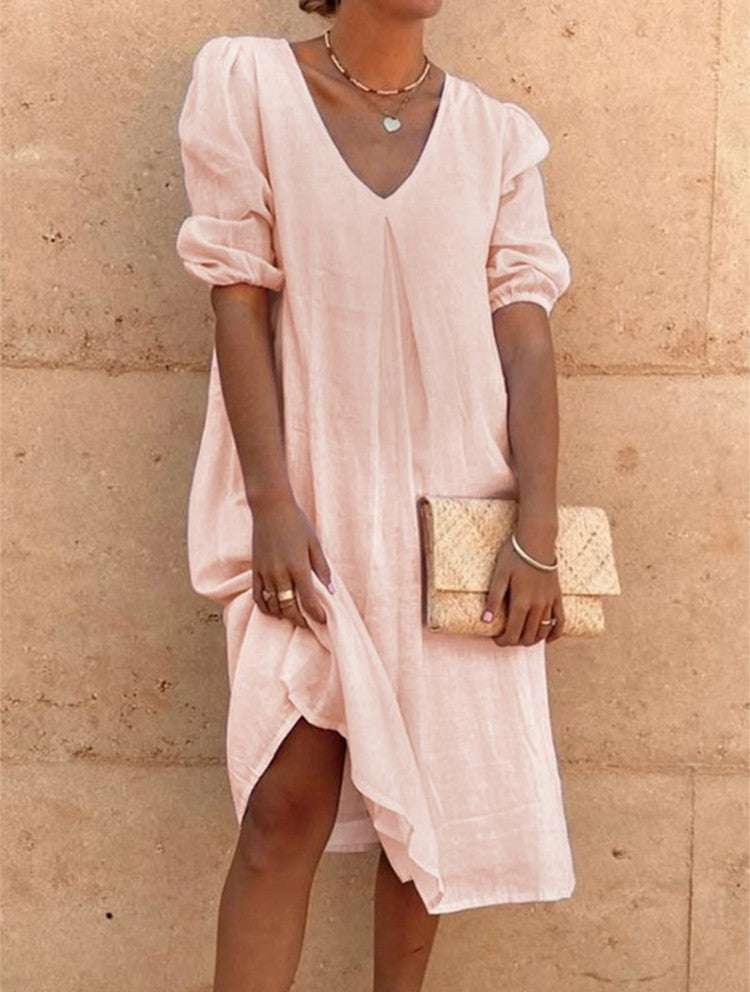 Solid Color Long Casual Midi Dress