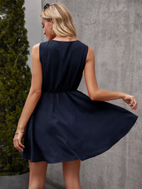 New Fashion V-Neck Sleeveless Casual Pure Color Dress
