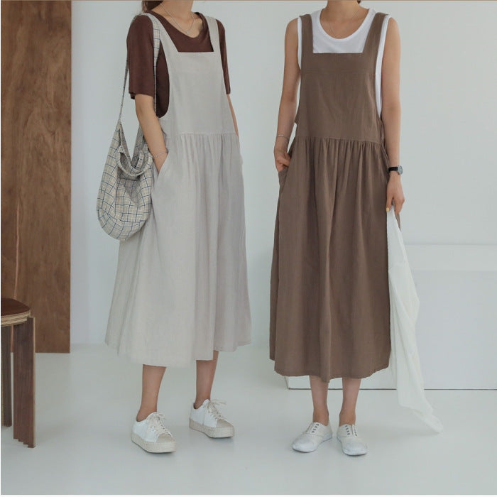 Women's Cotton And Linen Sling Dress Washed Cotton Vest Skirt