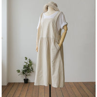Women's Cotton And Linen Sling Dress Washed Cotton Vest Skirt