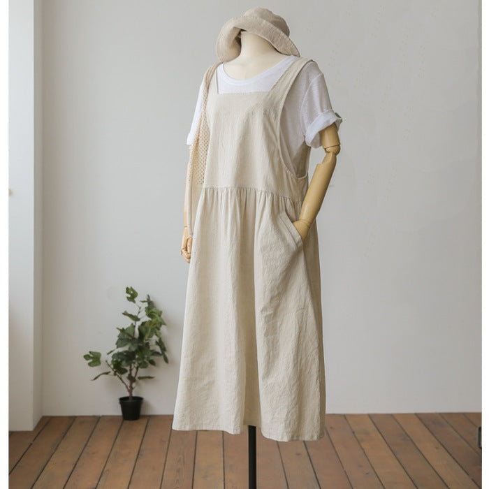 Women's Cotton And Linen Sling Dress Washed Cotton Vest Skirt