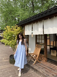 French Gentle Wind Fairy Skirt Lace-up Bow-knot Temperament Suspender Dress
