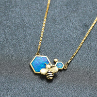 Luxury Female Blue Opal Pendant Necklace Charm Gold Silver