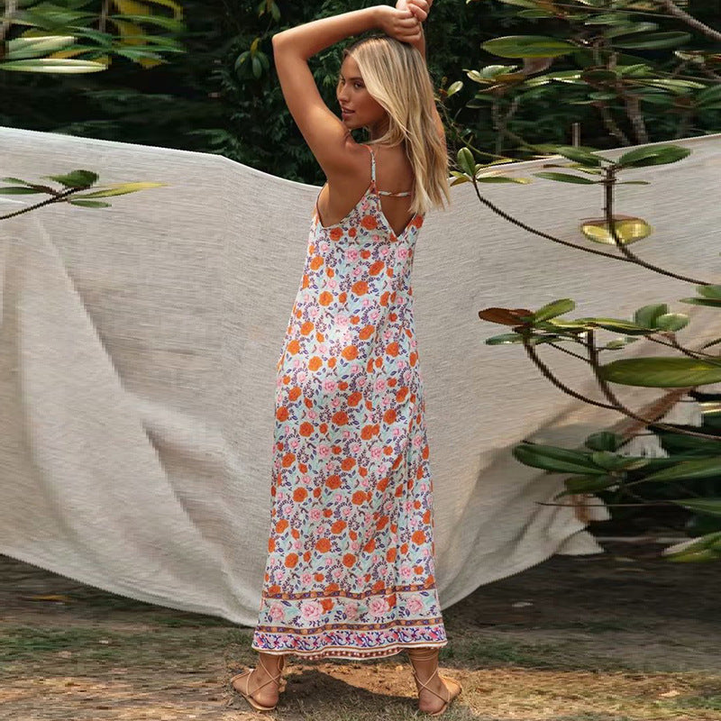 Sling V-neck Printed Midi Skirt