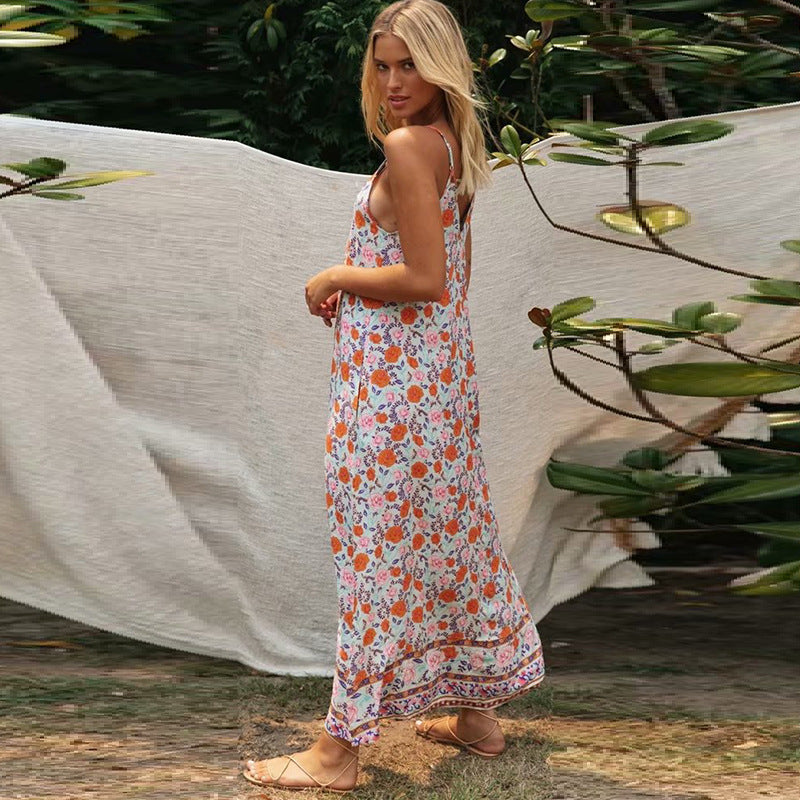 Sling V-neck Printed Midi Skirt