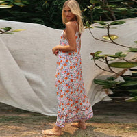 Sling V-neck Printed Midi Skirt