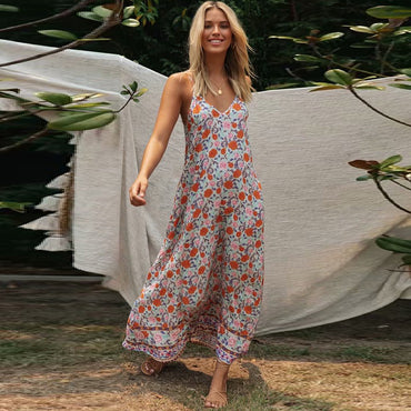 Sling V-neck Printed Midi Skirt