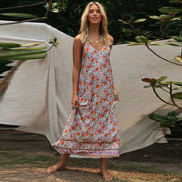 Sling V-neck Printed Midi Skirt