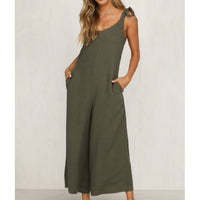 Summer Women's Clothing Tied Wide Loose Straight Leg Solid Color One Piece Bib Women