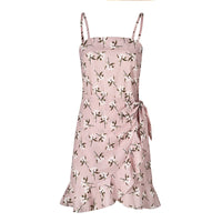 USA SIZE Leaf Print Sling Chiffon Dress Sexy Beach Seaside Vacation Irregular Skirt