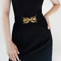 Simple Retro Elastic Belt Metal Hollow Buckle Red-crowned Crane Elastic Waist Elegant Female Fashion Accessories