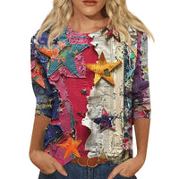 Long Sleeve Round Neck Slim Summer Tie-dyed Printed Clothing - Chic Angle