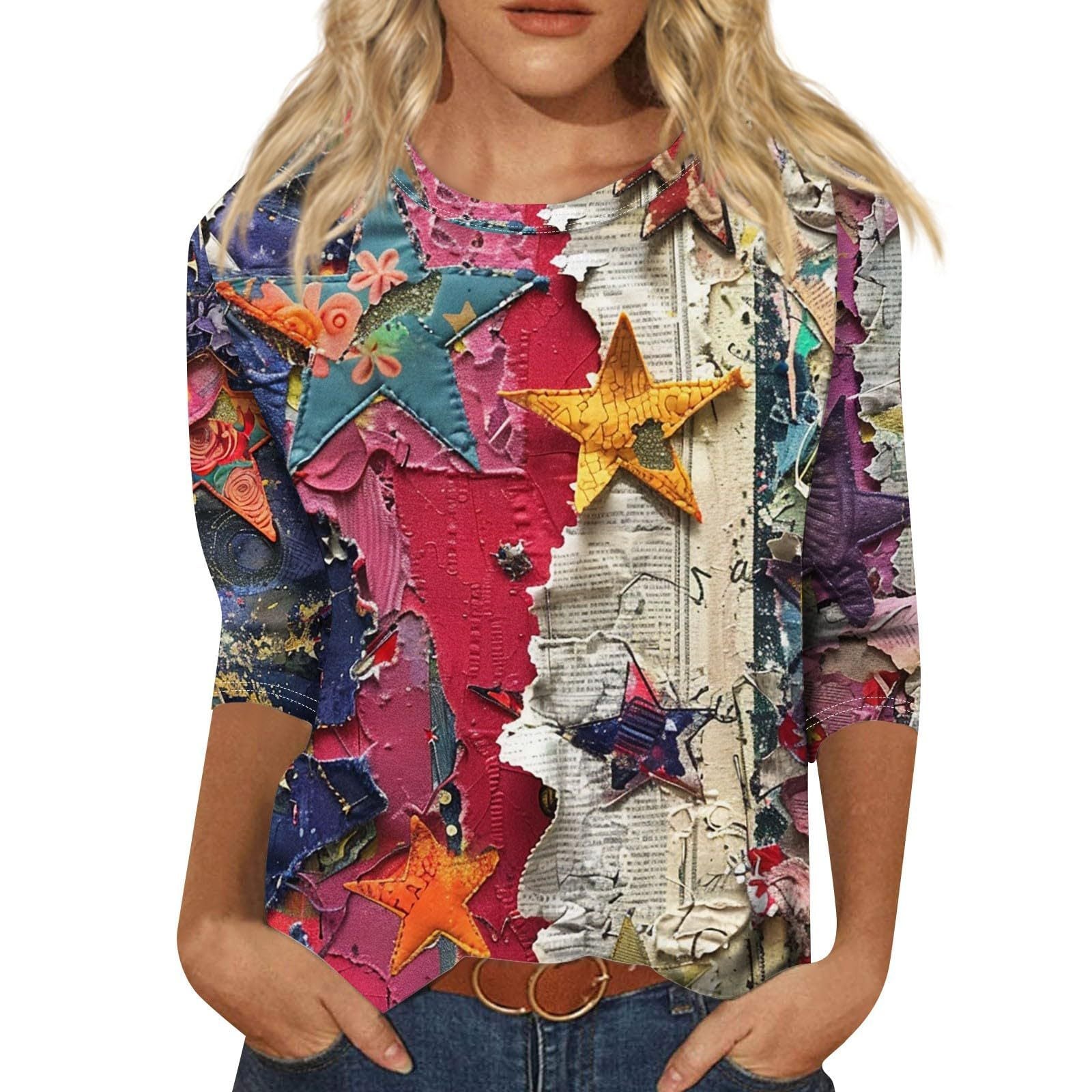 Long Sleeve Round Neck Slim Summer Tie-dyed Printed Clothing - Chic Angle