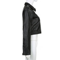 Women's Retro Hong Kong Style Lapel Long-sleeved Leather Jacket