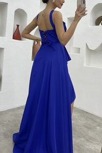 Sleeveless Solid Color Irregular Long Dress  Formal