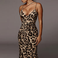 V-neck snake print suspender midi dress