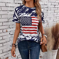 Flag Print T-shirt Crew Neck Casual - Chic Angle
