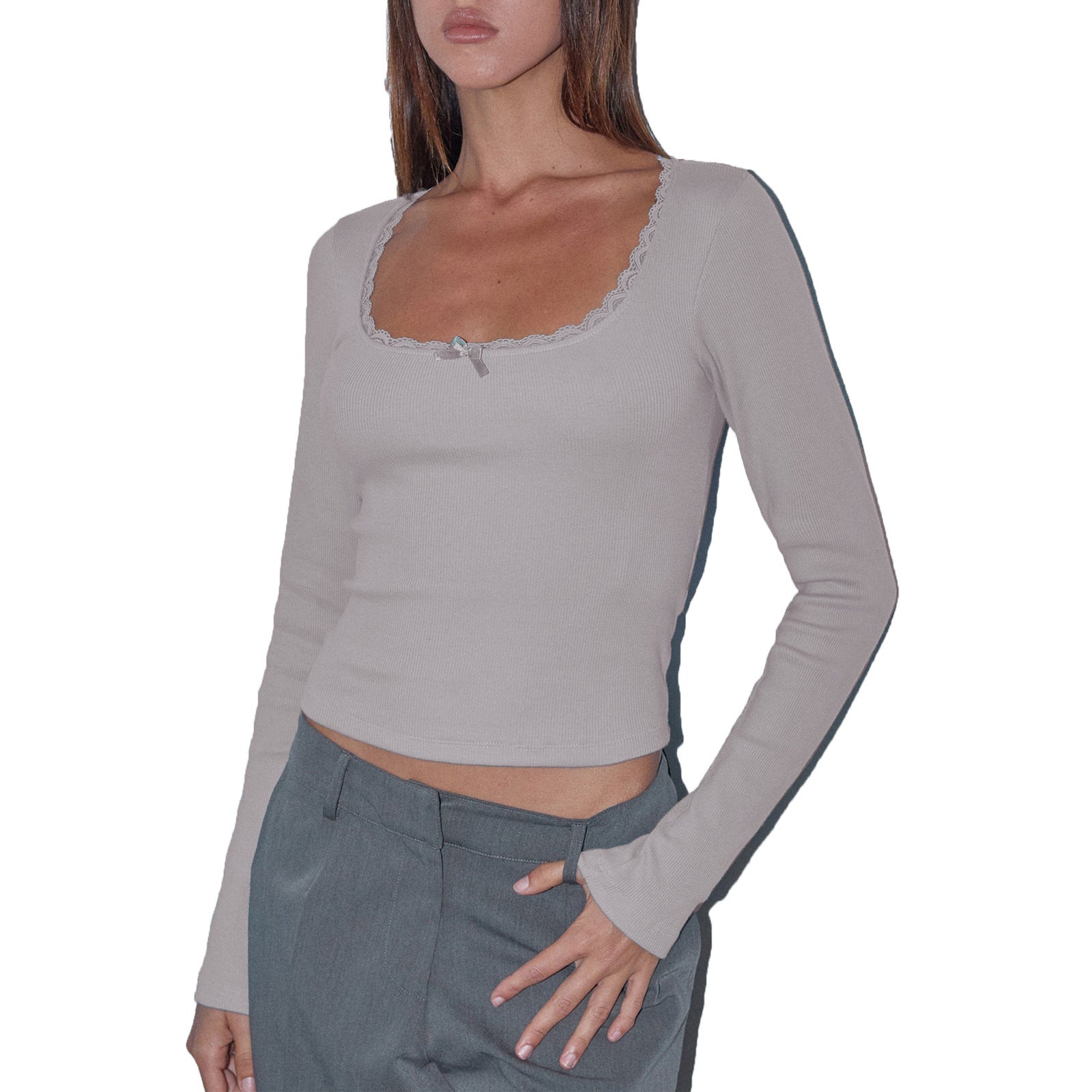 Women's Fashion U Collar Small Lace Knitted Bottoming Shirt - Chic Angle