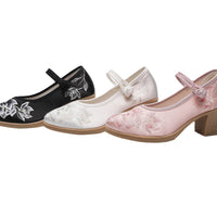 Shallow Mouth Plain Color Matching Horse-face Skirt High Heel Embroidered Shoes