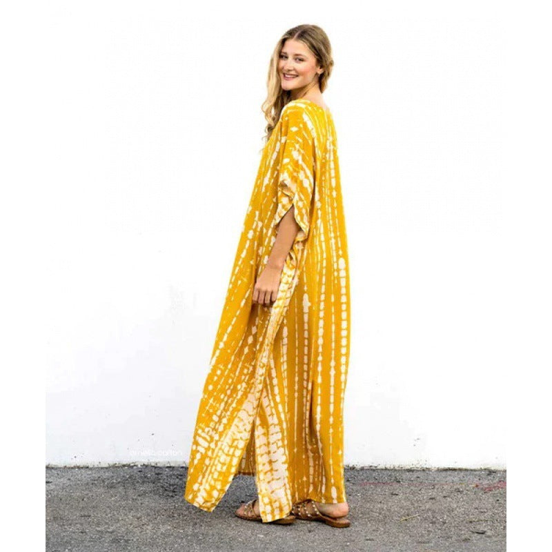 Rayon Printed Blooming Loose Vacation Robe Beach Dress Bikini Sun Protection Shirt