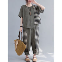 Short-sleeved Top Plus Size Cotton And Linen Trousers Two-piece Set