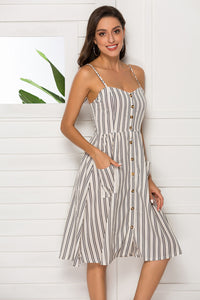 Sexy Dress Midi Button Striped Floral Dress