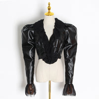 Women's short PU leather jacket