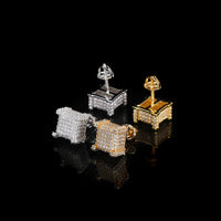 European Hip Hop Micro Inlaid Zircon Square Ear Studs