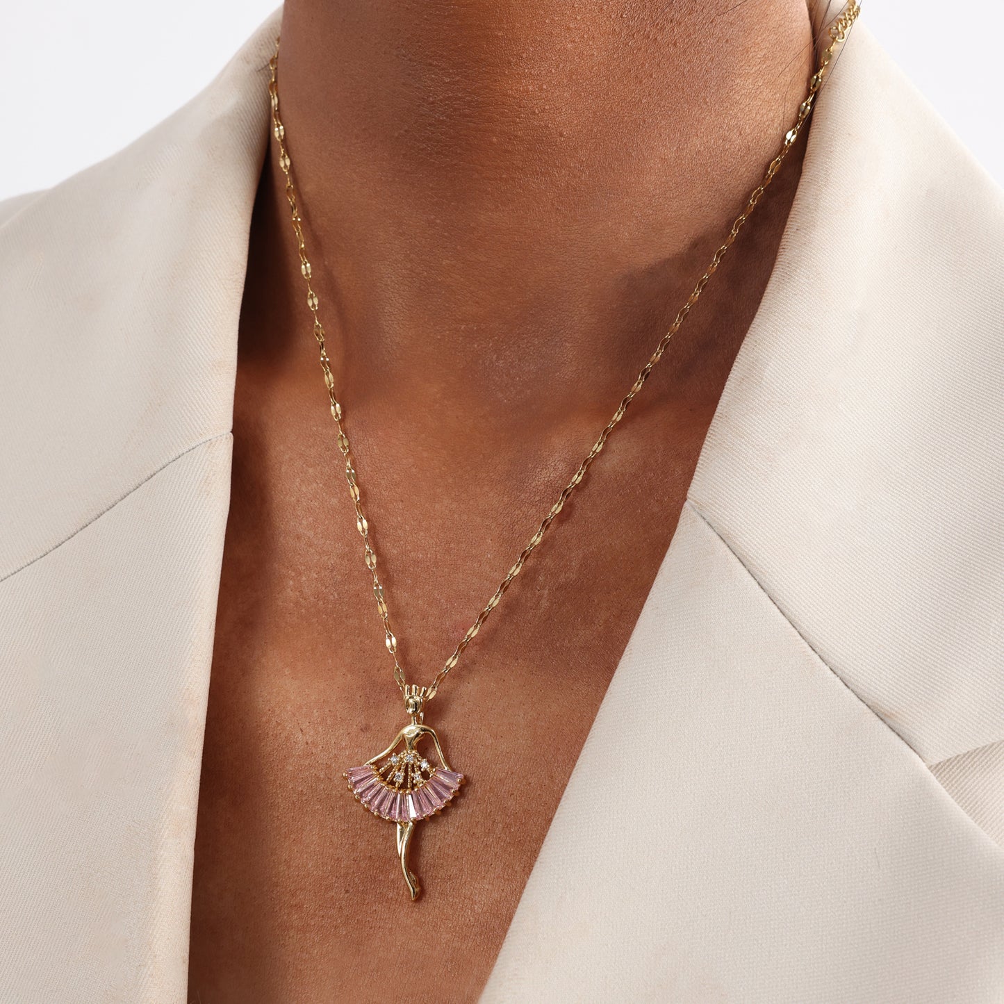 Fashionable And Minimalist Ballet Girl Necklace, Stainless Steel Golden Angel Collarbone Chain, Birthday Gift Jewelry